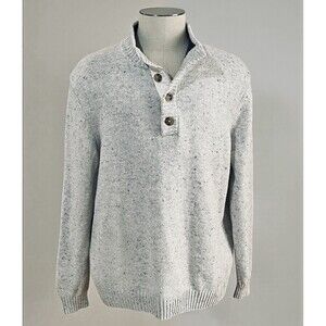 IZOD Holiday 1/4 Button Mock Neck Fisherman’s Sweater Grey Beige Men’s XL